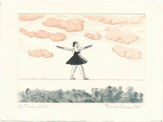 Pierre LESCAULT XXe siècle graveur gravure signée La Funambule couleurs