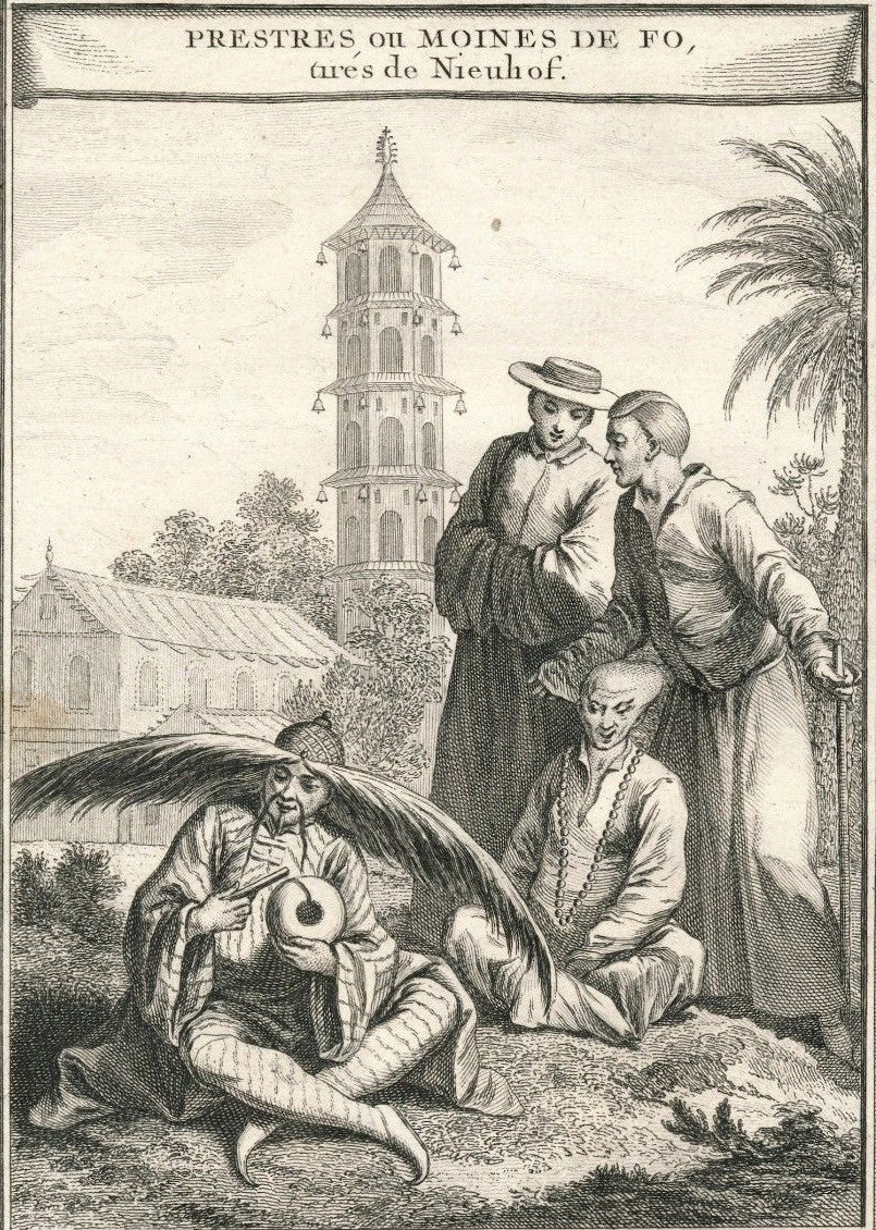 gravure Prestres prêtres ou Moines de Fo Chine abbé Prévost Paris 1747-1780