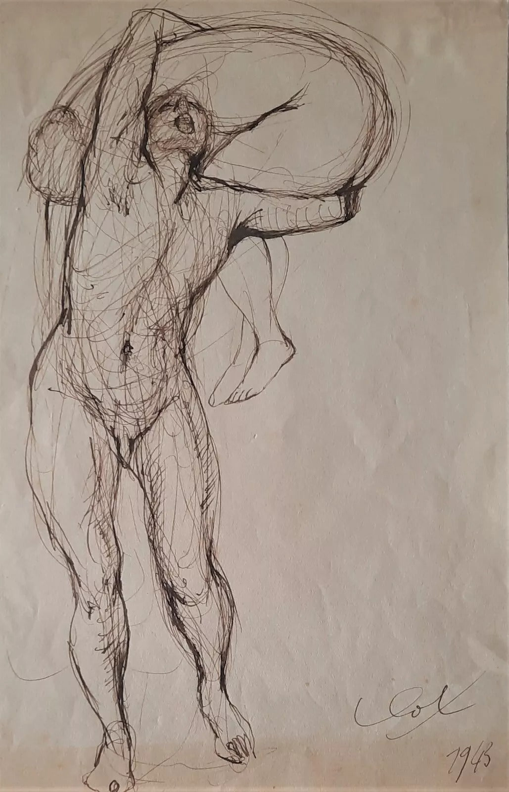 René Jean CLOT Dessin à l’encre brune signée et datée 1943 29 x 21 cm