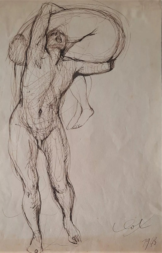 René Jean CLOT Dessin à l’encre brune signée et datée 1943 29 x 21 cm