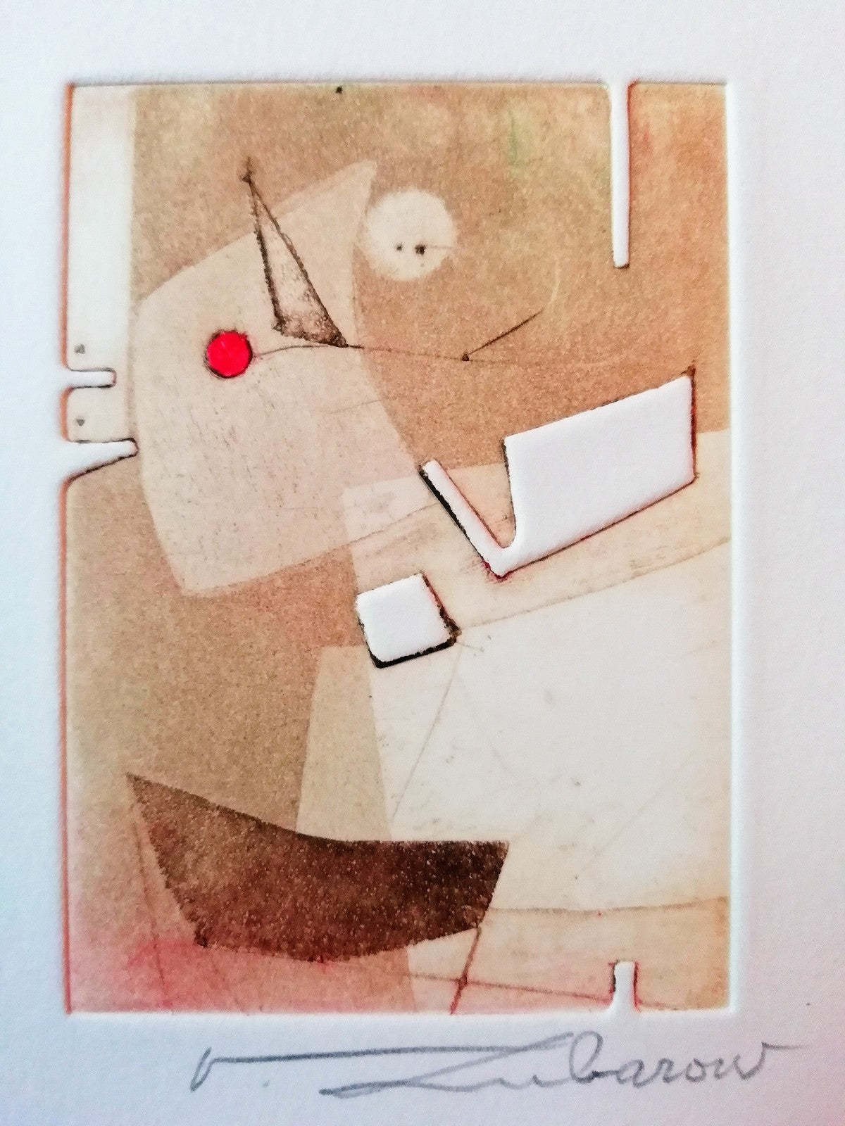 Renée Lubarow (1923), gravure originale signée avec envoi autographe 1978