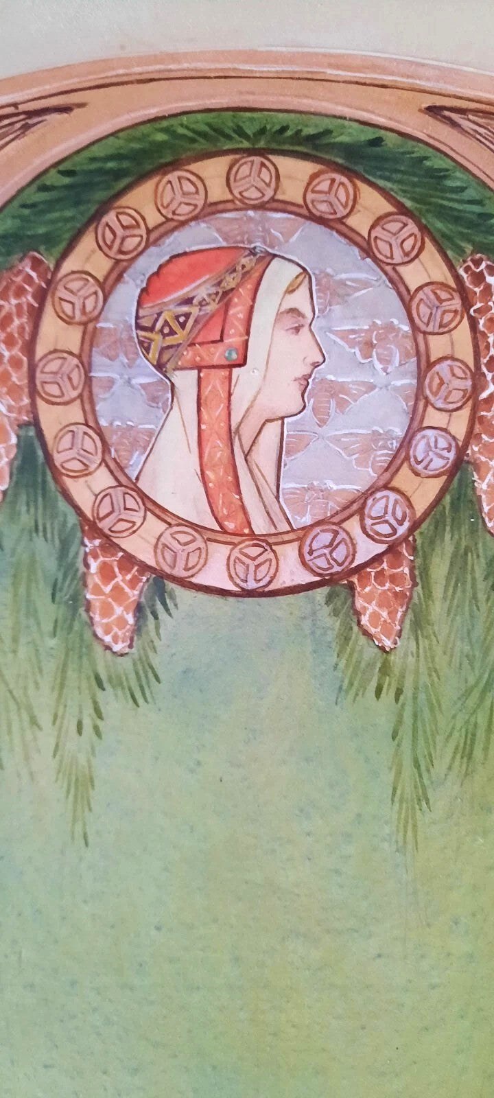 Dessin à la gouache pour un « Paravent – bois sculpté – soie peinte » signé « C. Rousseau ».