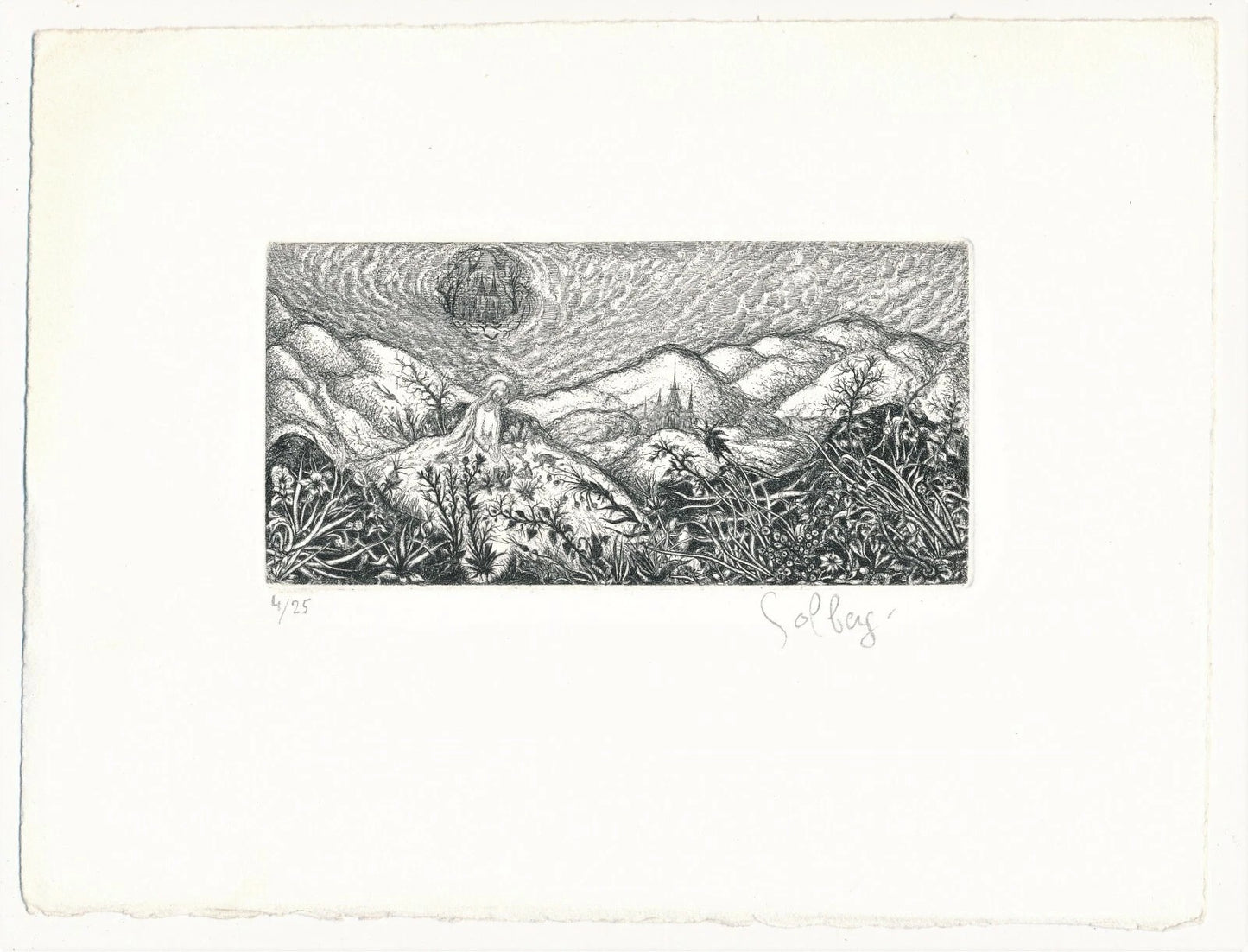 femme graveur estampe, eau-forte signée numérotée paysage