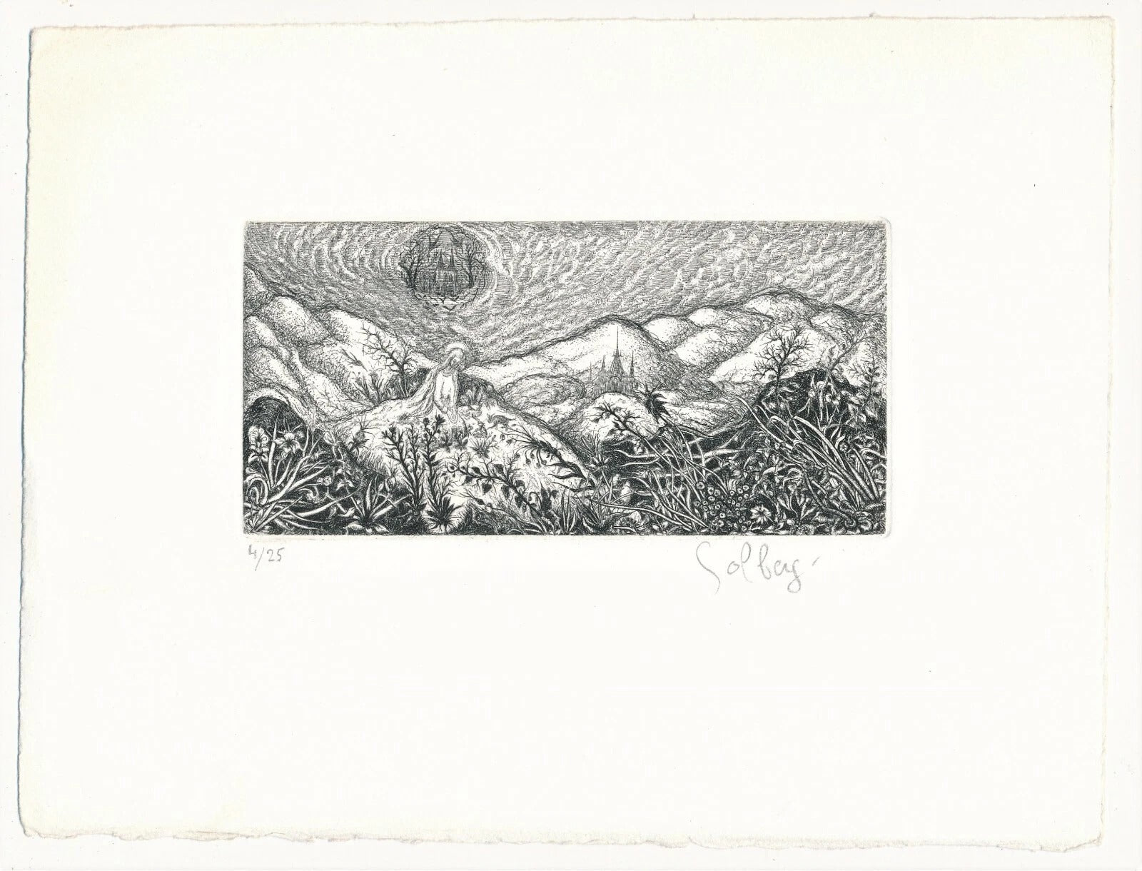 femme graveur estampe, eau-forte signée numérotée paysage