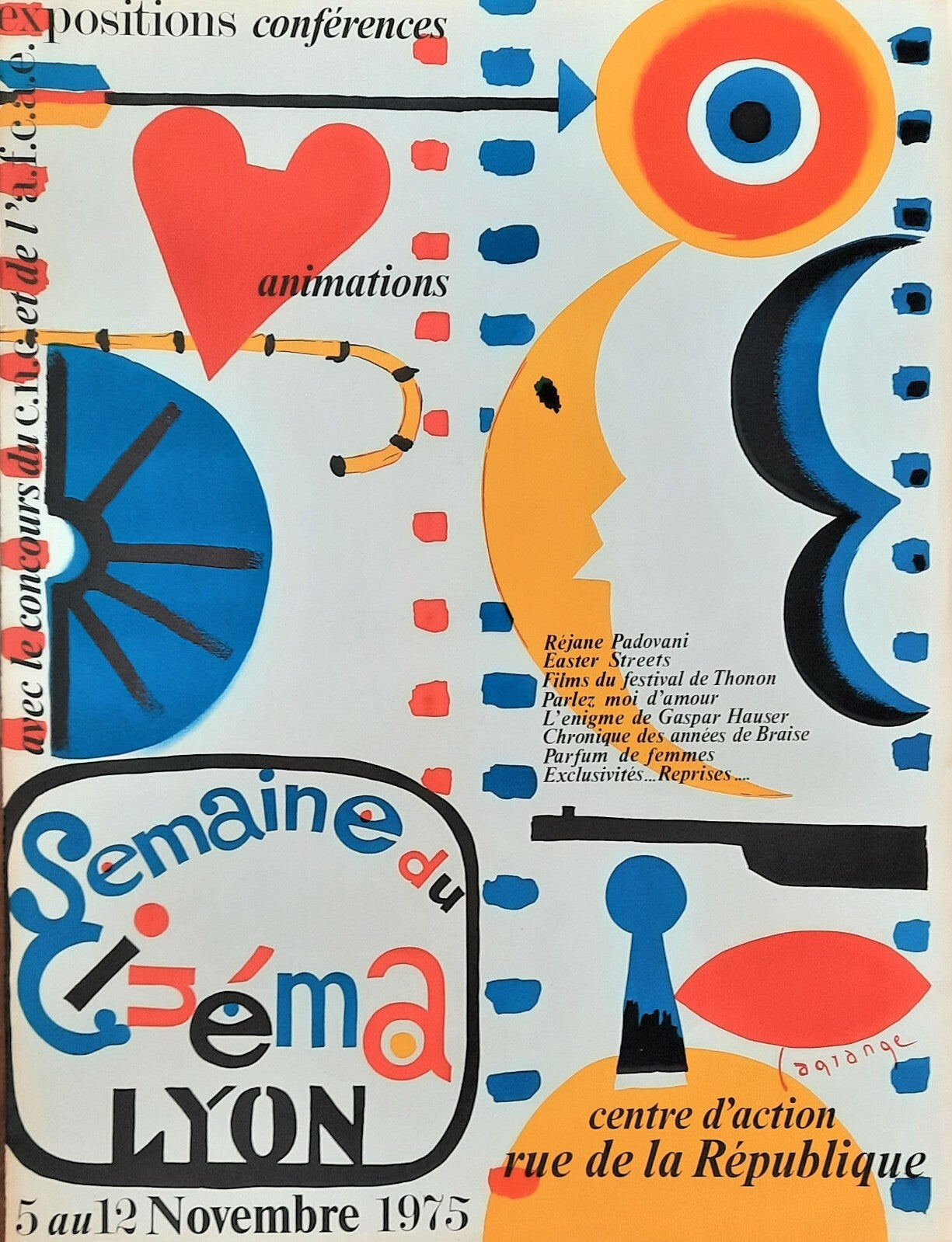 Semaine du Cinéma Lyon 1975 sérigraphie Jacques Lagrange rue République
