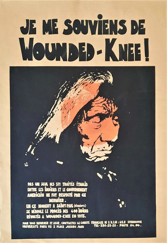 Indien  WOUNDED KNEE Indians serigraphie  Big Foot 1974  procès occupation
