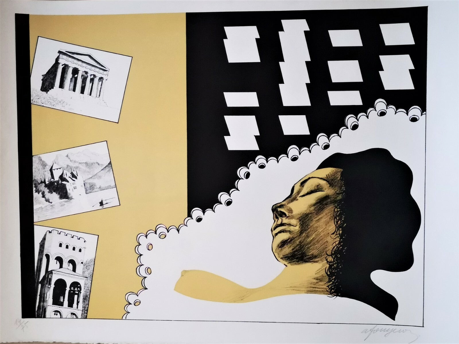 André FOUGERON lithographie signée le rêve architecture litho estampe