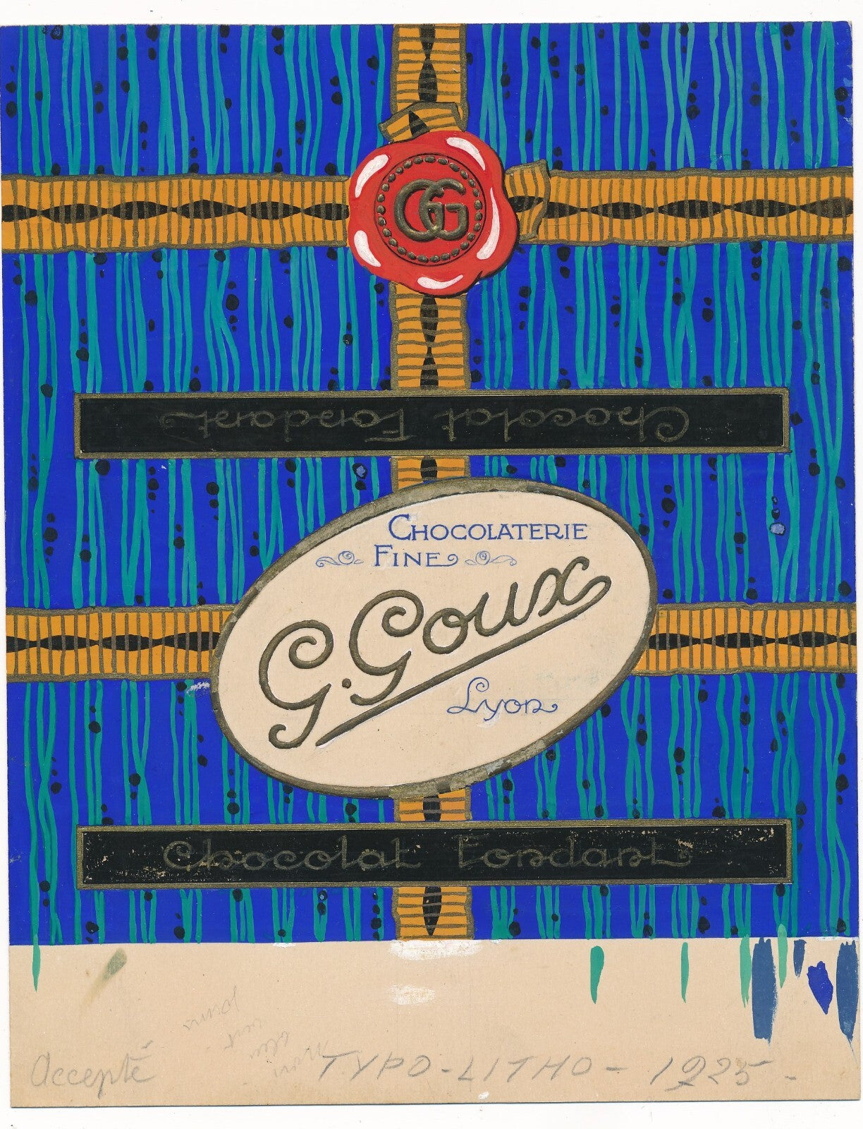 Benjamin SARRAILLON attr. gouache publicité G. Goux Lyon chocolatier 1925