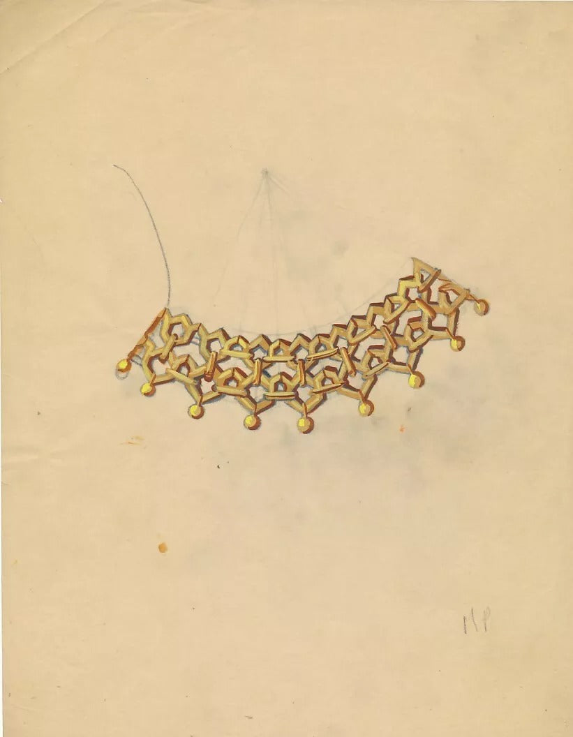 6 gouachés dessins de bijoux vers 1940