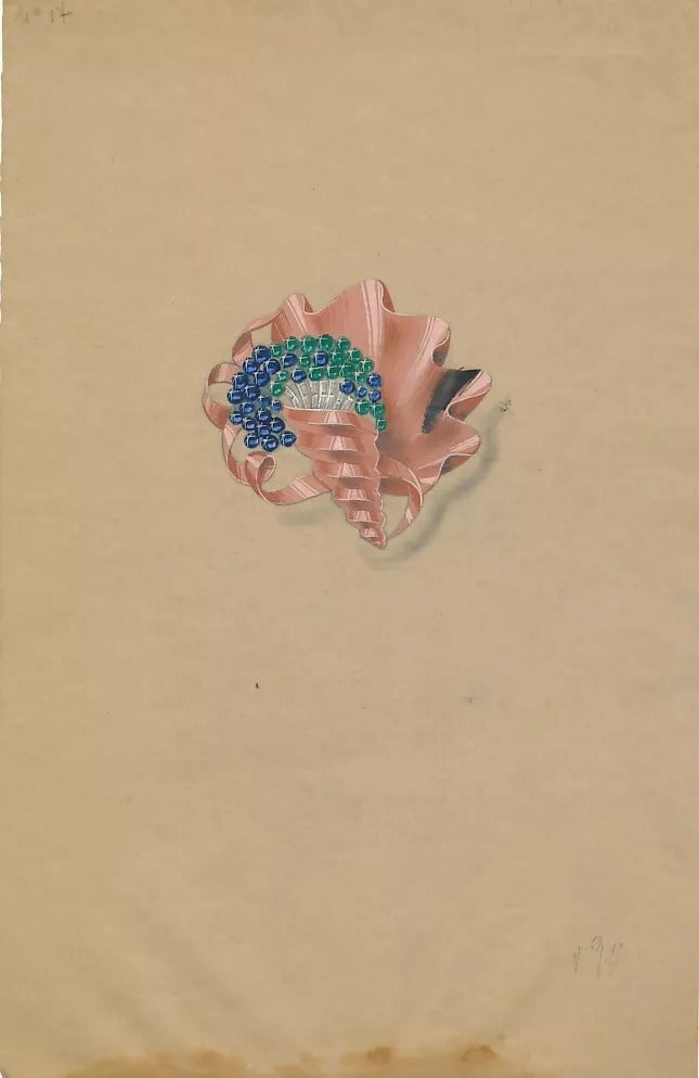 6 gouachés dessins de bijoux vers 1940