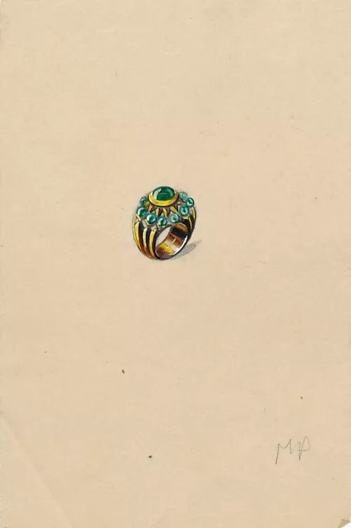6 gouachés dessins de bijoux vers 1940