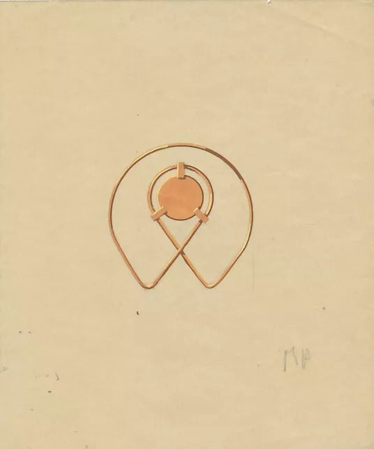 Dessins de gouaches de bijoux : bagues, broche, colliers, années 1940 6 dessins