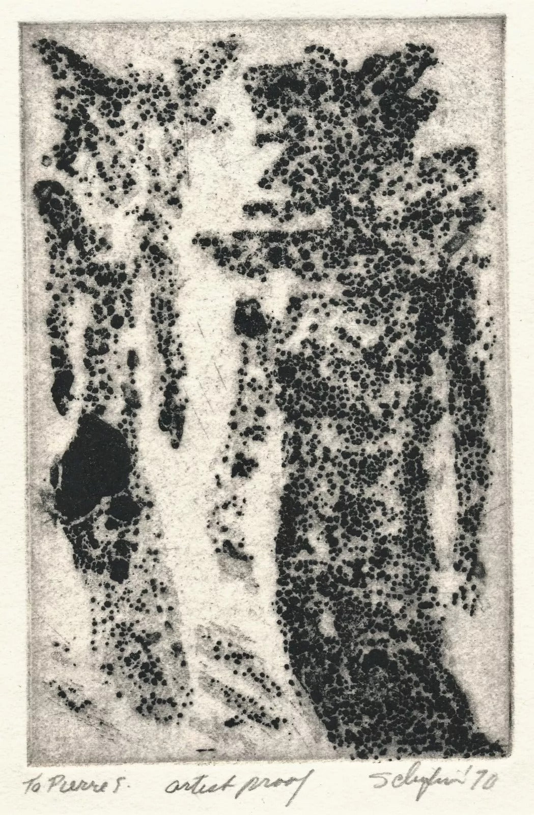 Gravure signature non déchiffrée signée eau-forte