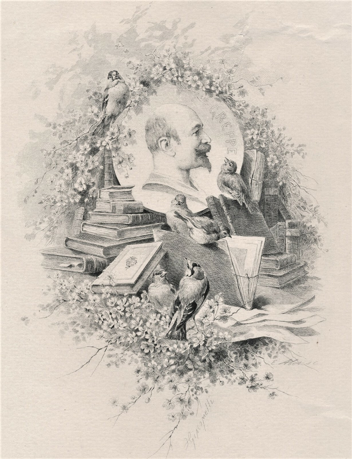 Gravure au burin libraire Francis GREPPE, Paris. Fin XIXe siècle.