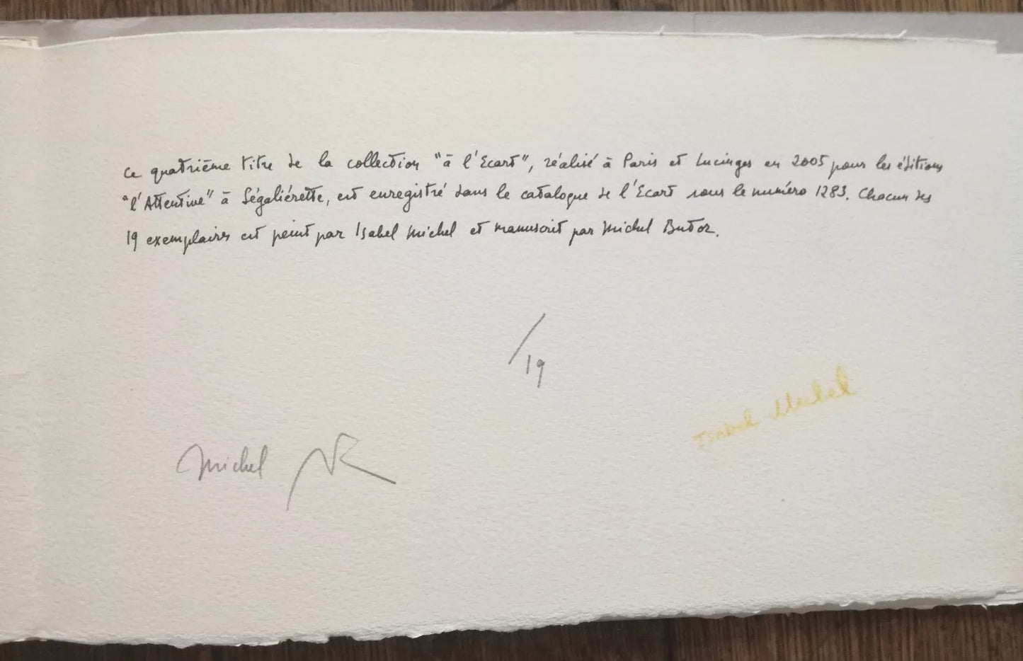 Michel Butor livre d'artiste Crépuscule ancien Isabel Michel manuscrit 2005